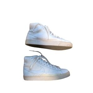 Nike Blazer Mid Sneakers Womens 8.5 White High Top Leather‎ Retro Casual Shoes
